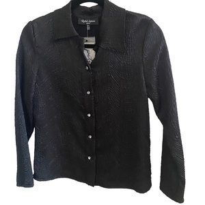 Black Blouse with Rhinestone Buttons Petite Medium